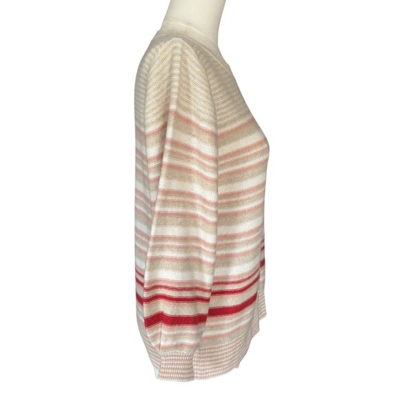 Margaret O'Leary Striped Round Neck 3/4-Sleeve Pullover Sweater Women's M - Picture 5 of 8